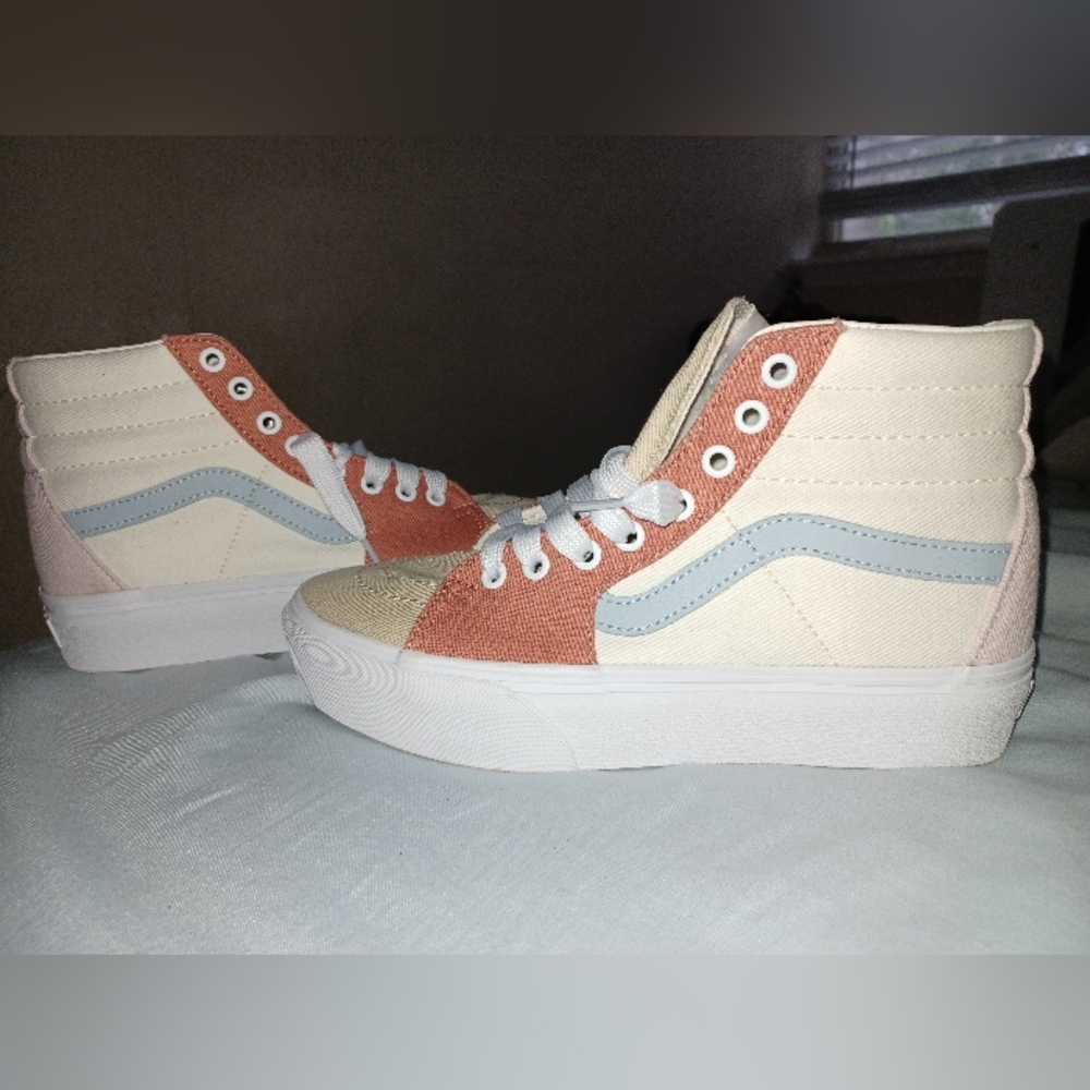 Vans Sk8-Hi Twill Pastel Block Platform Shoes (New)
